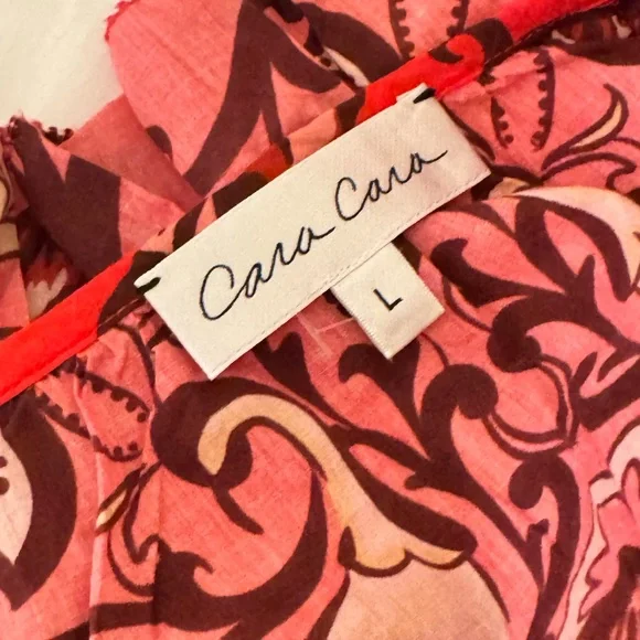 Cara Cara Luxe Bohemian Cotton Floral Red Women's PeasantTop Sz L - Picture 6 of 11